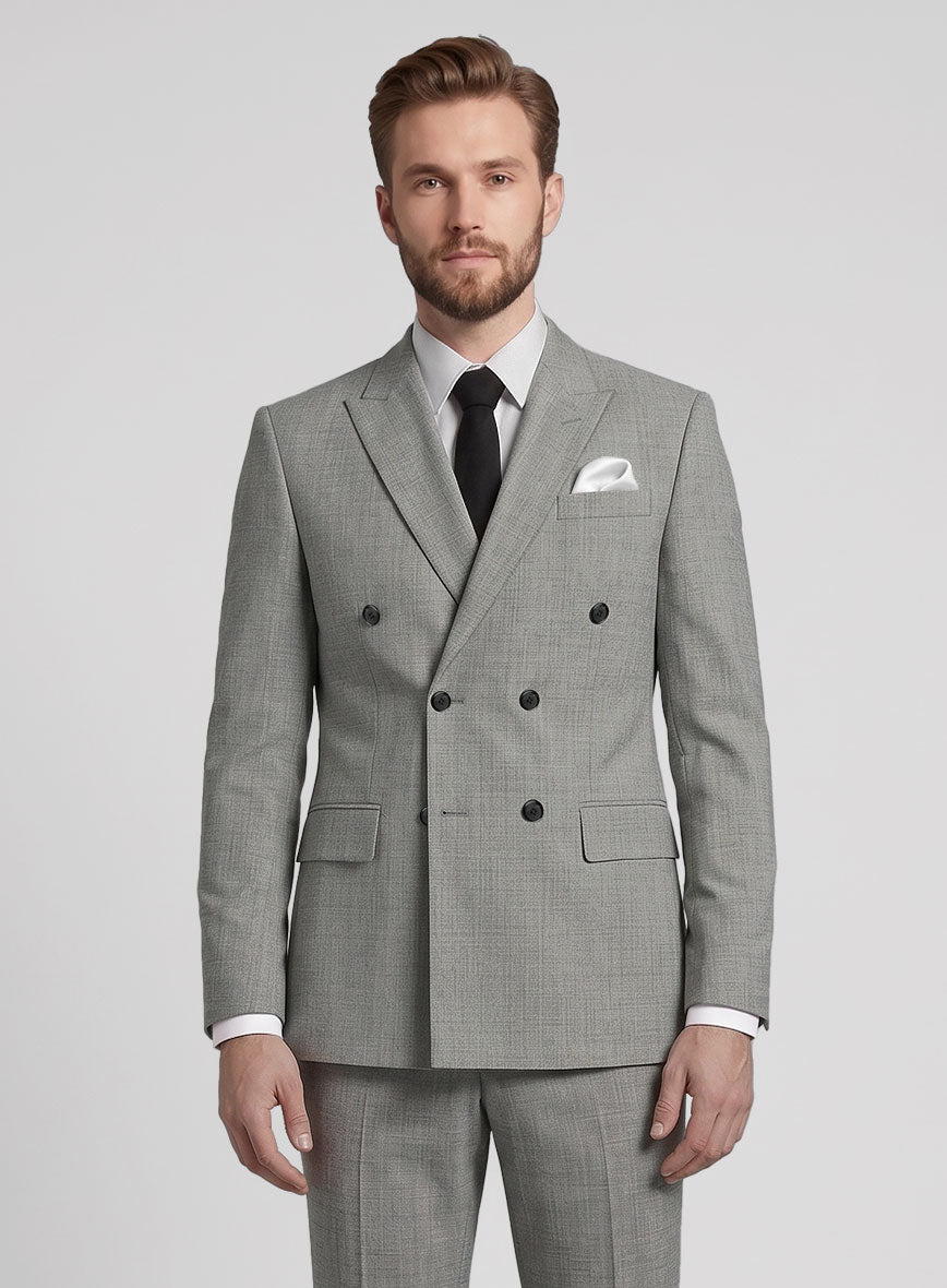 Napolean Sharkskin Light Gray Wool Double Breasted Suit - StudioSuits