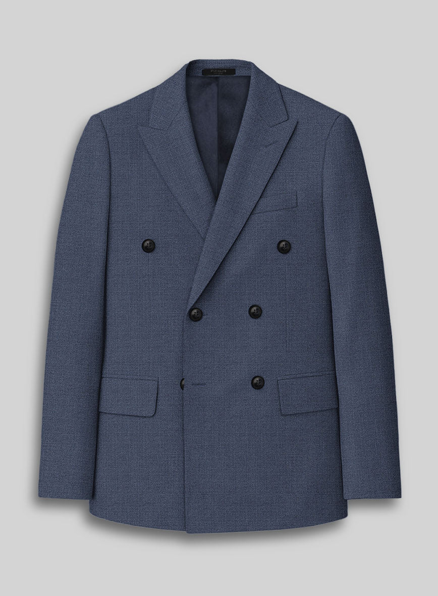 Napolean Slate Blue Wool Double Breasted Jacket - StudioSuits