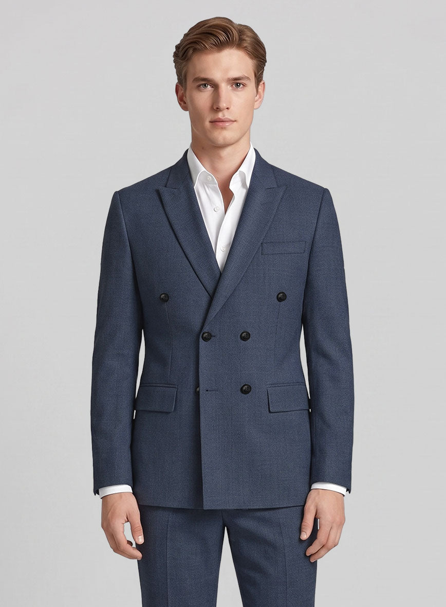 Napolean Slate Blue Wool Double Breasted Jacket - StudioSuits