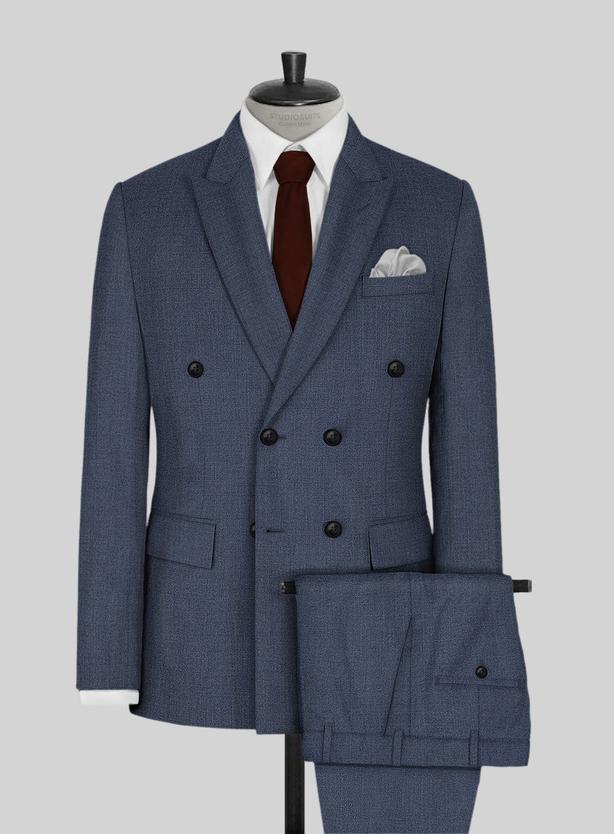 Napolean Slate Blue Wool Double Breasted Suit - StudioSuits