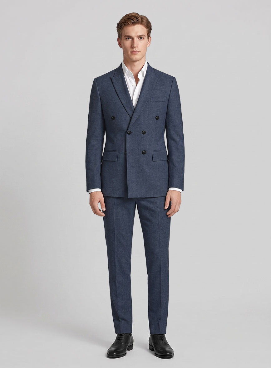 Napolean Slate Blue Wool Double Breasted Suit - StudioSuits