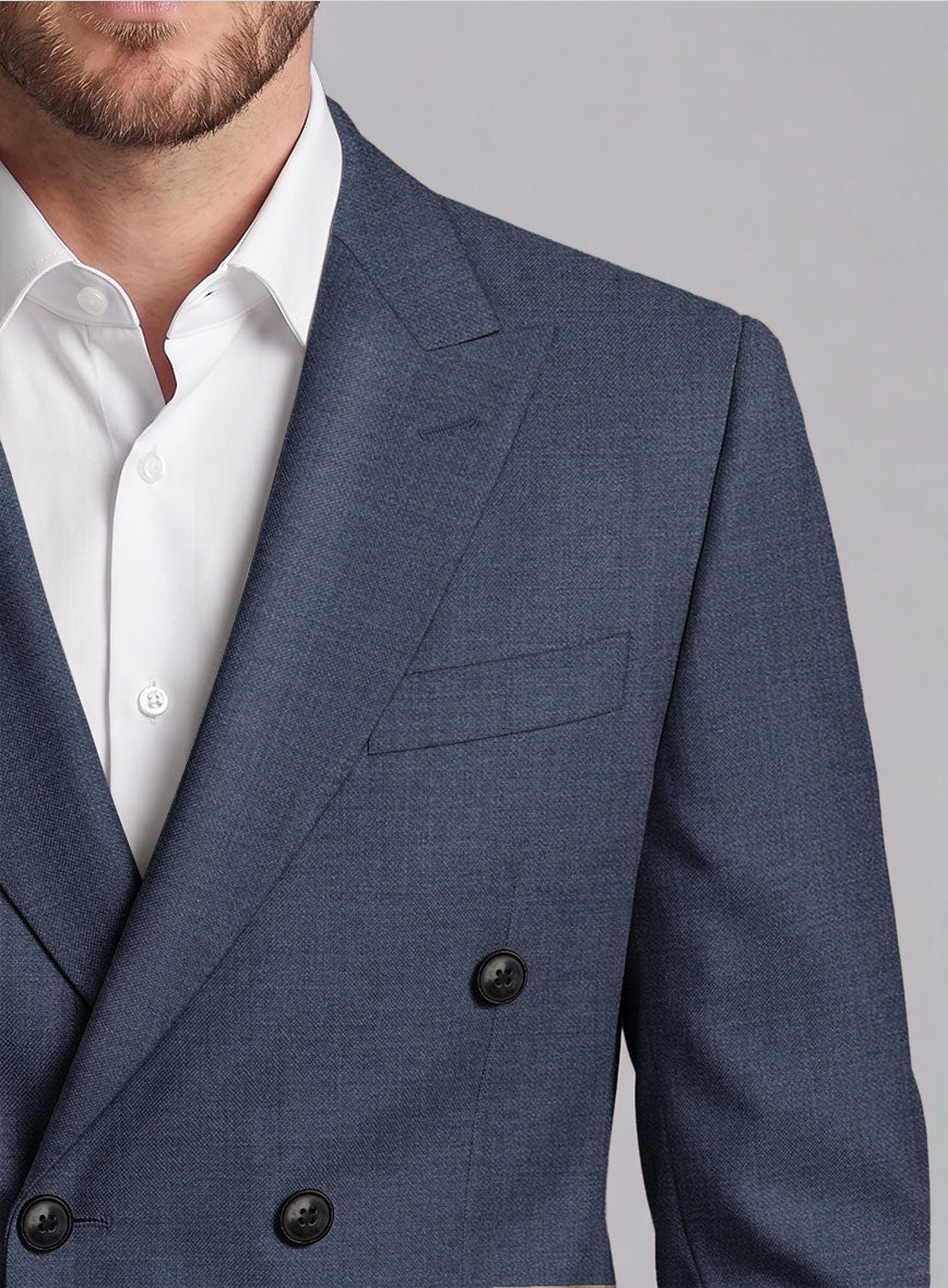 Napolean Slate Blue Wool Double Breasted Suit - StudioSuits
