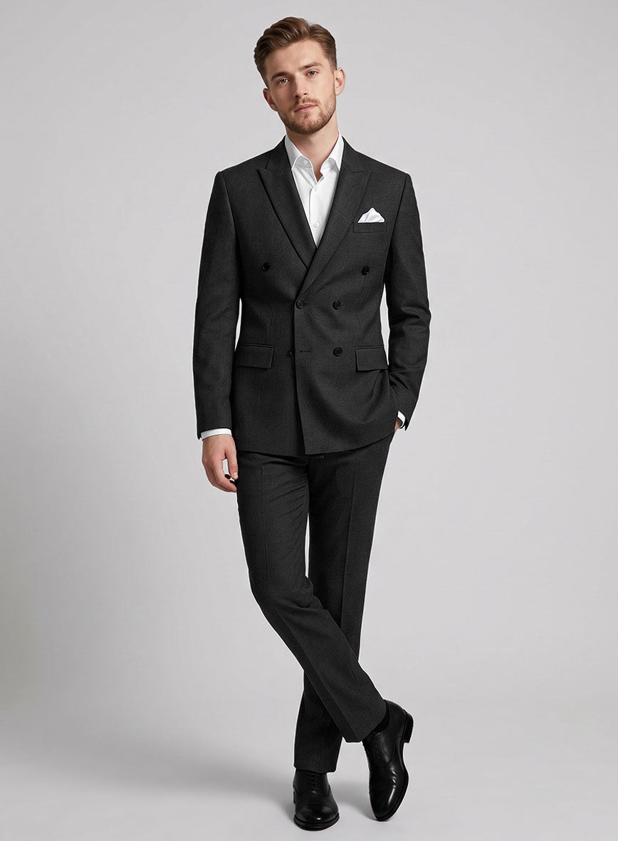 Napolean Stone Black Wool Double Breasted Suit - StudioSuits