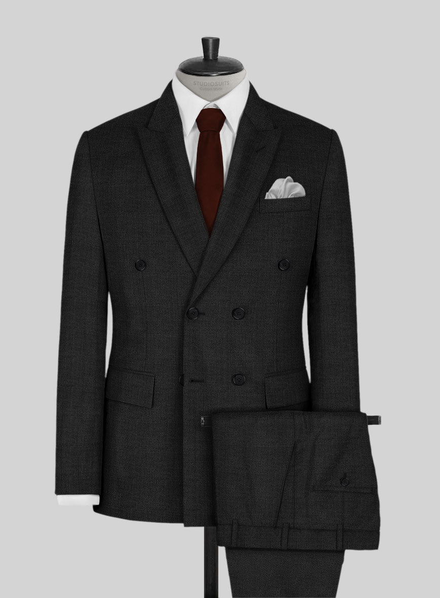 Napolean Stone Black Wool Double Breasted Suit - StudioSuits