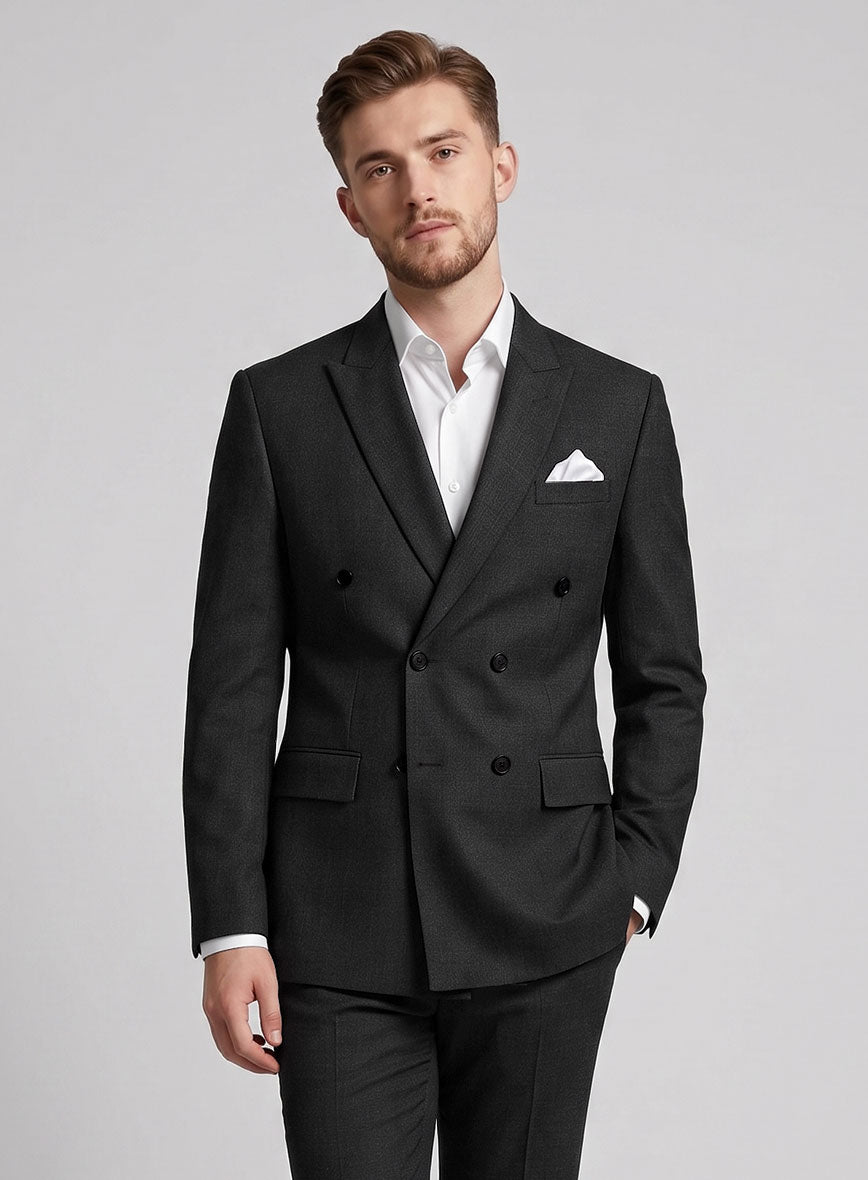 Napolean Stone Black Wool Double Breasted Suit - StudioSuits