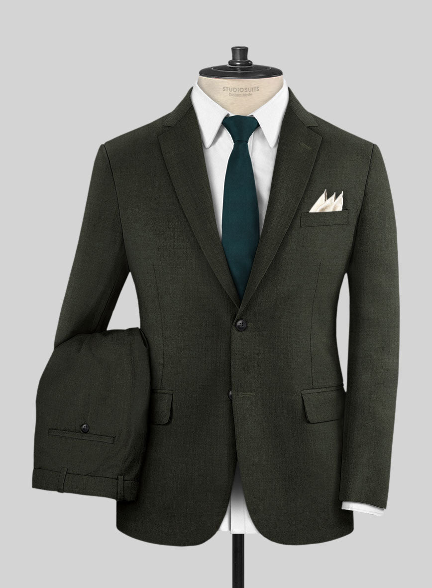 Napolean Stretch Olive Green Wool Suit - StudioSuits