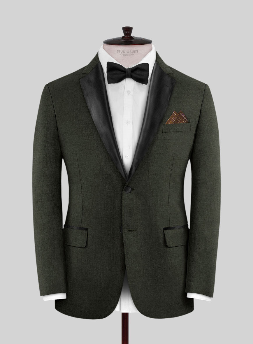 Napolean Stretch Olive Green Wool Tuxedo Jacket - StudioSuits