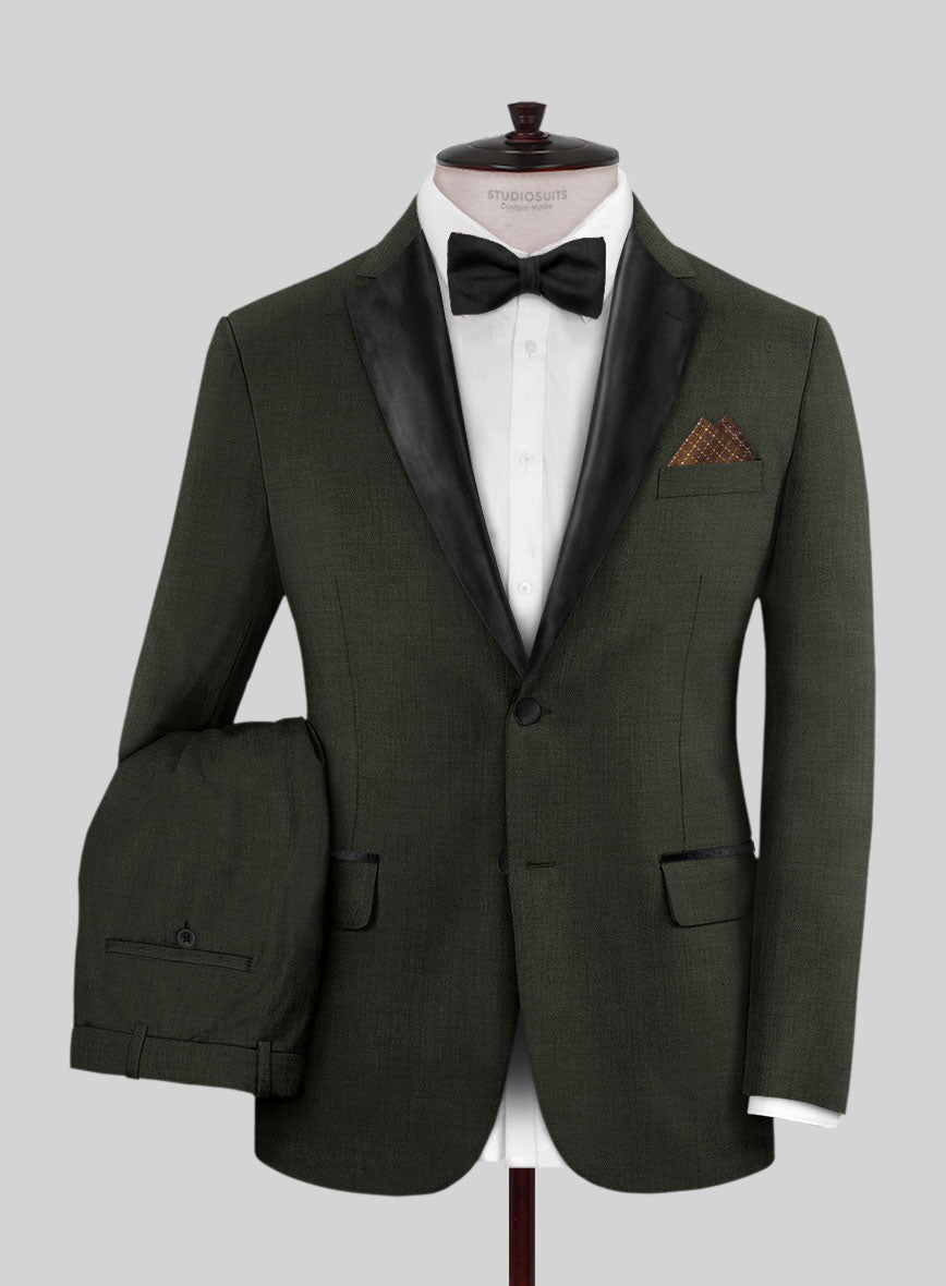 Napolean Stretch Olive Green Wool Tuxedo Suit - StudioSuits