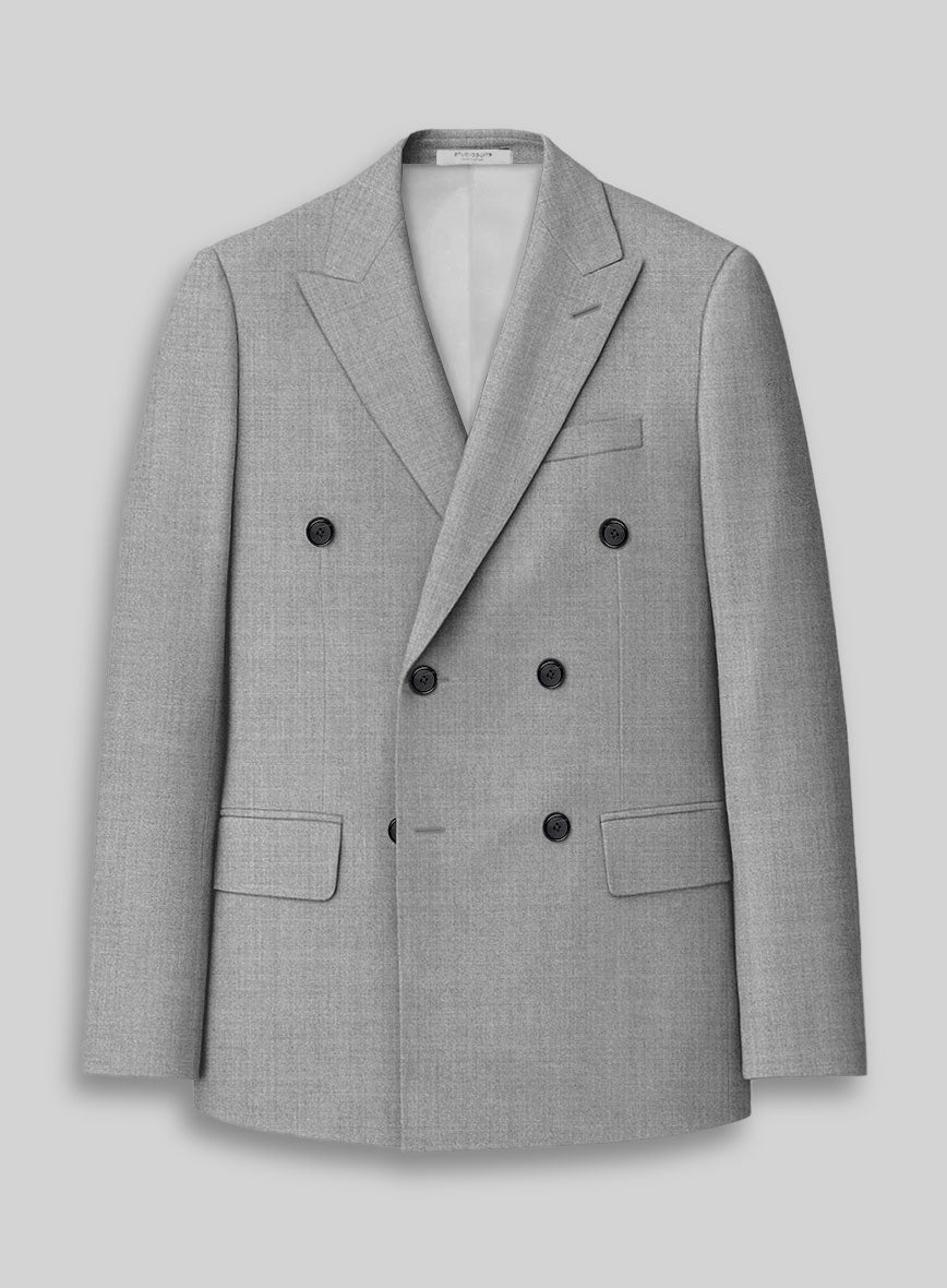 Napolean Worsted Light Gray Wool Double Breasted Jacket - StudioSuits