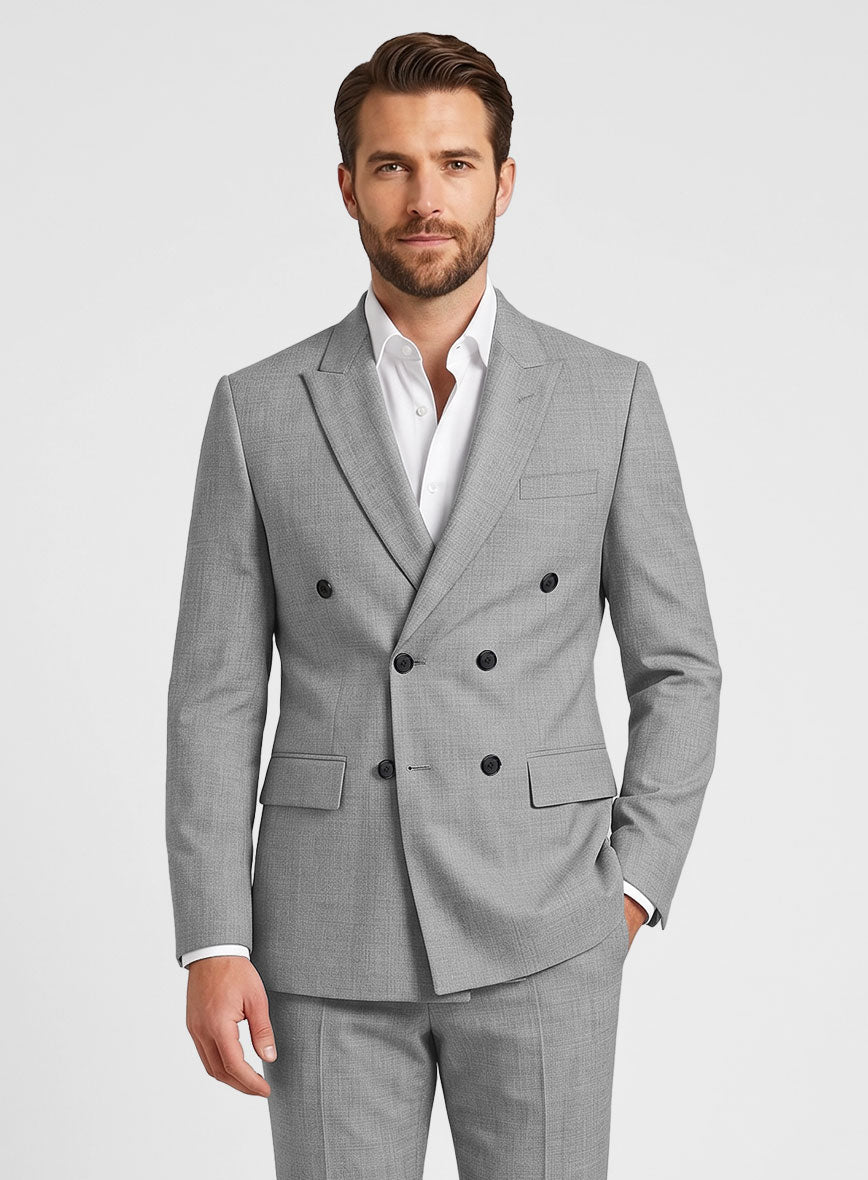 Napolean Worsted Light Gray Wool Double Breasted Jacket - StudioSuits