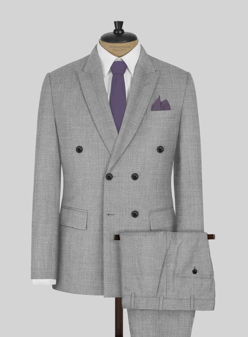Napolean Worsted Light Gray Wool Double Breasted Suit - StudioSuits
