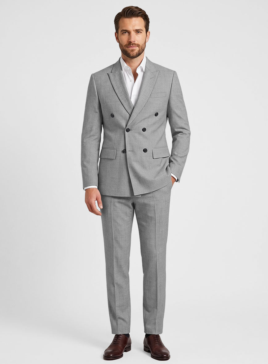 Napolean Worsted Light Gray Wool Double Breasted Suit - StudioSuits