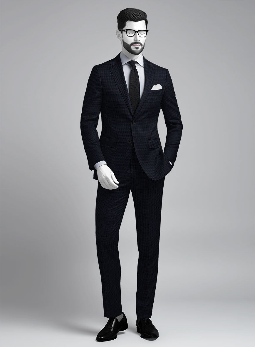 Napolean Alda Gingham Dark Blue Wool Suit - StudioSuits