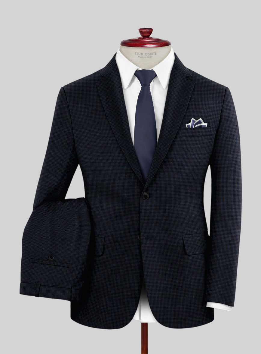 Napolean Alda Gingham Dark Blue Wool Suit - StudioSuits