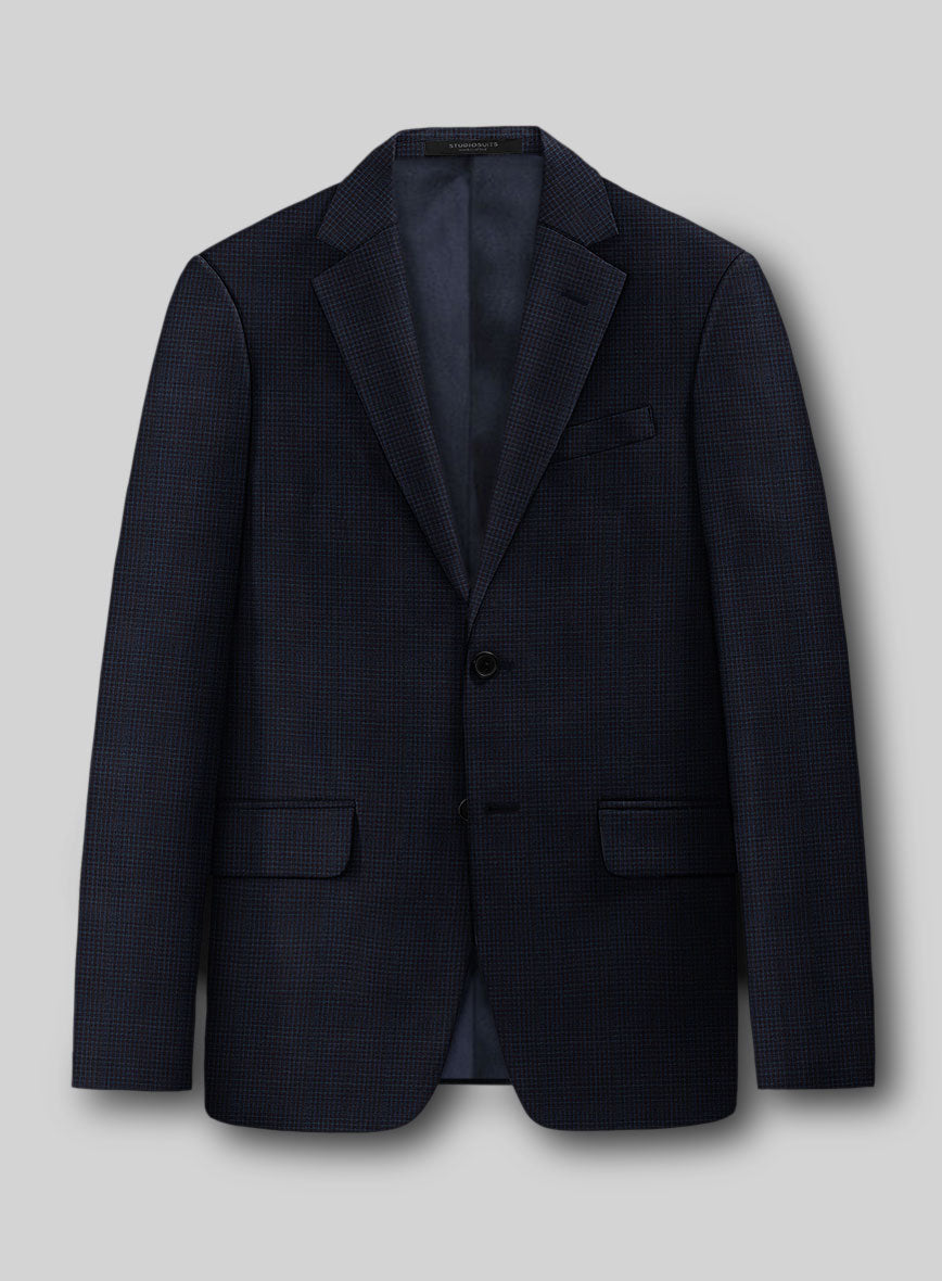 Napolean Alda Gingham Dark Blue Wool Suit - StudioSuits