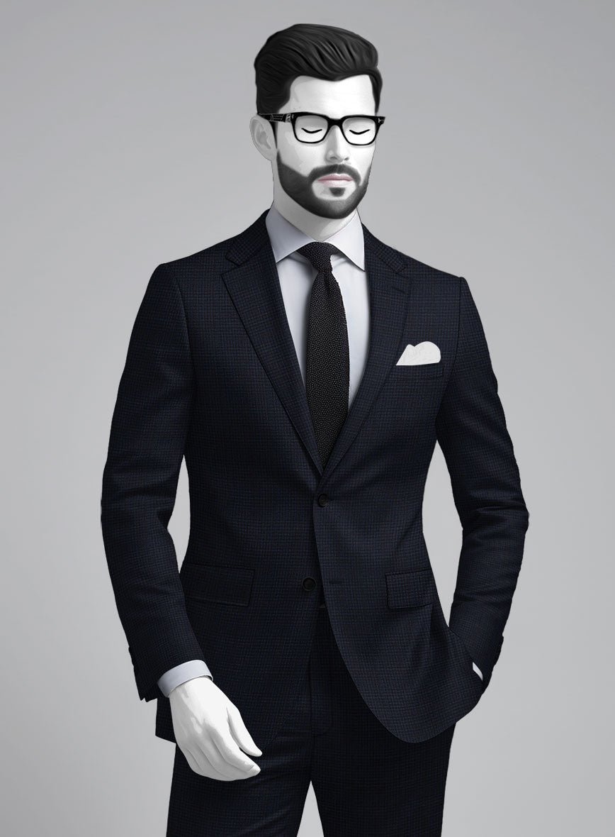 Napolean Alda Gingham Dark Blue Wool Suit - StudioSuits