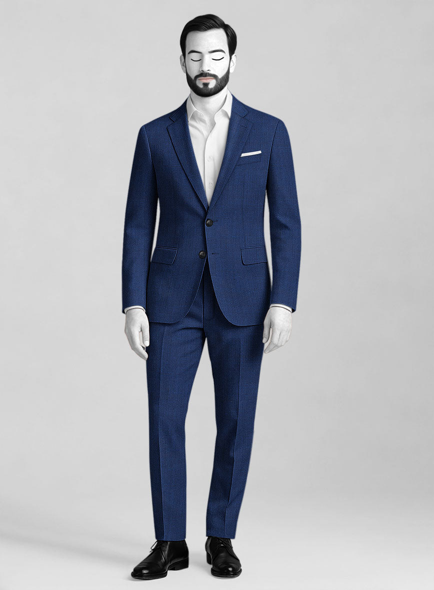 Napolean Arvett Basket Weave Blue Wool Suit - StudioSuits
