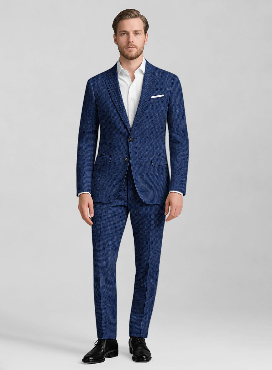 Napolean Arvett Basket Weave Blue Wool Suit - StudioSuits