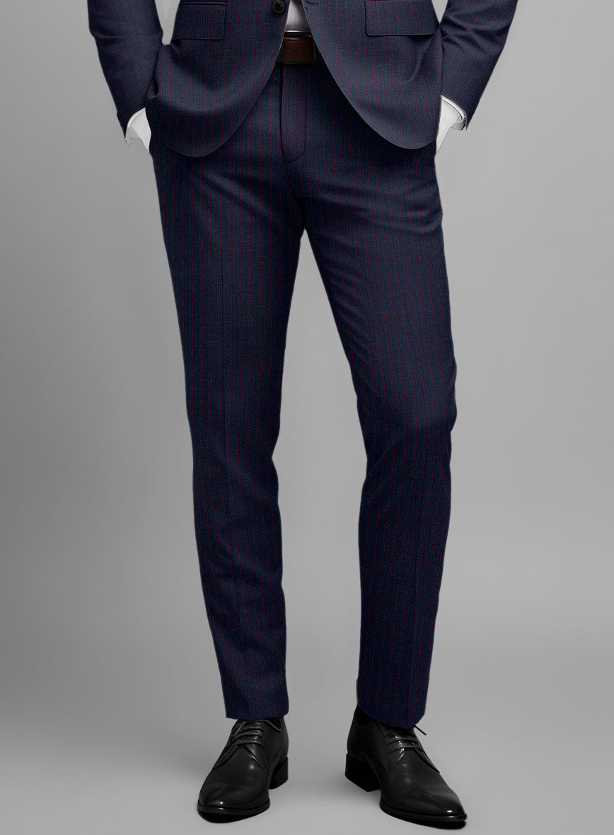 Napolean Argio Stripe Dark Blue Wool Pants - StudioSuits