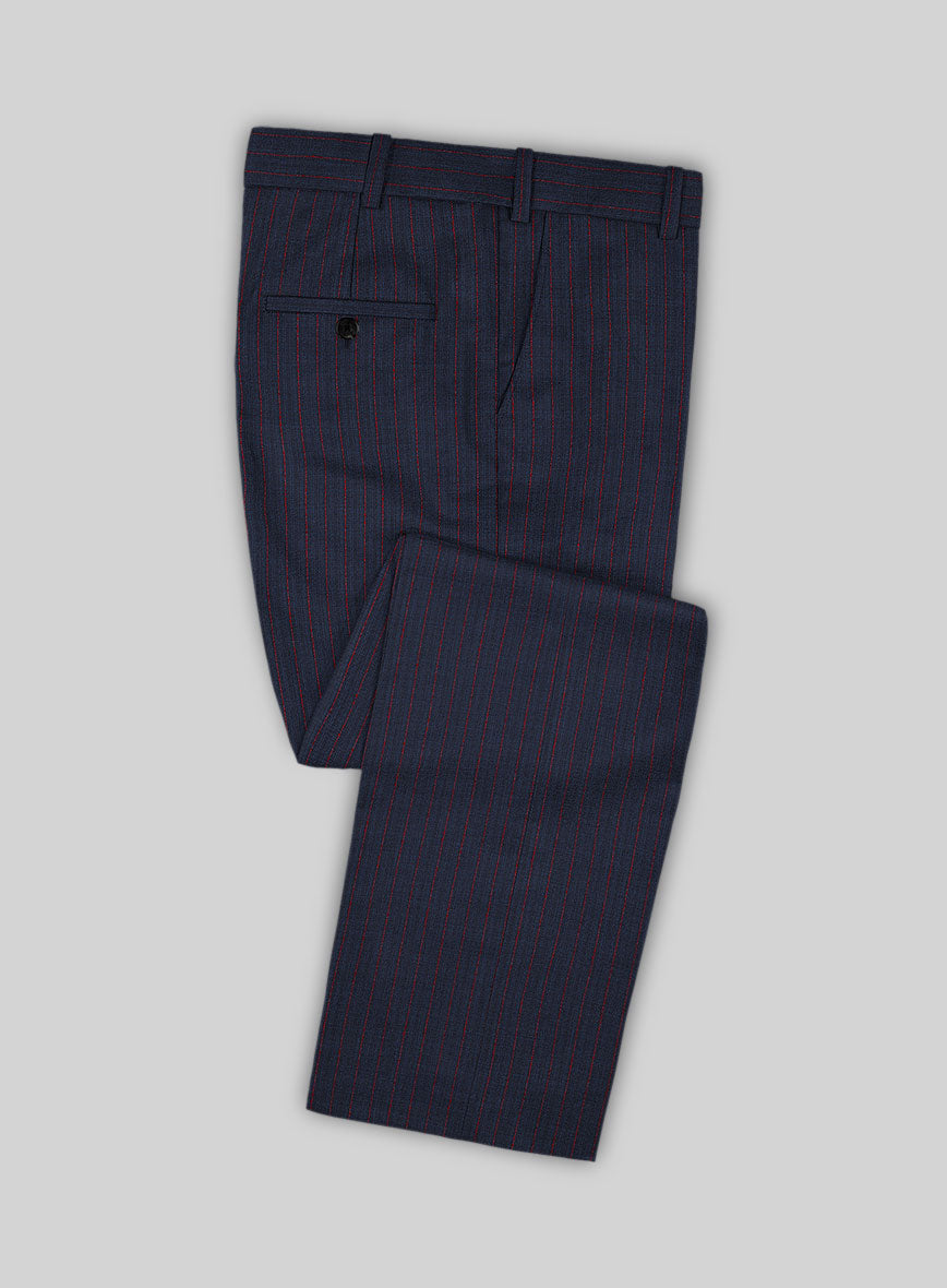 Napolean Argio Stripe Dark Blue Wool Pants - StudioSuits