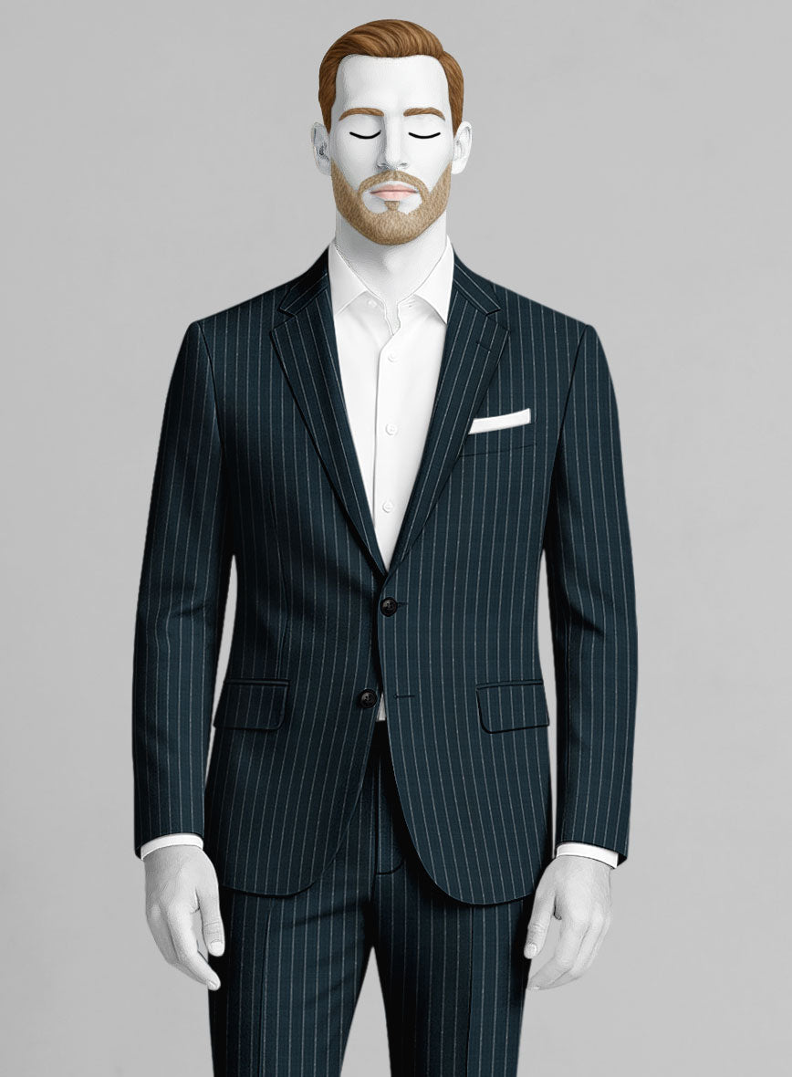 Napolean Argio Stripe Prussian Blue Wool Jacket - StudioSuits