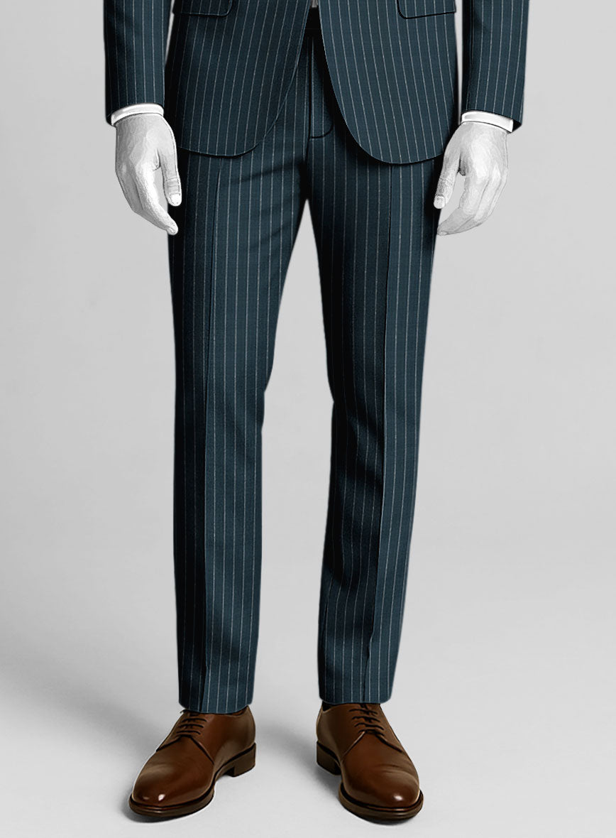 Napolean Argio Stripe Prussian Blue Wool Pants - StudioSuits