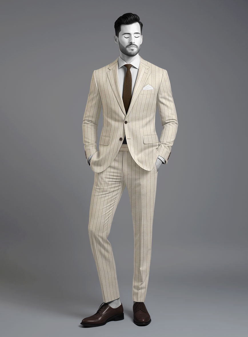 Napolean Artisan Band Beige Wool Suit - StudioSuits