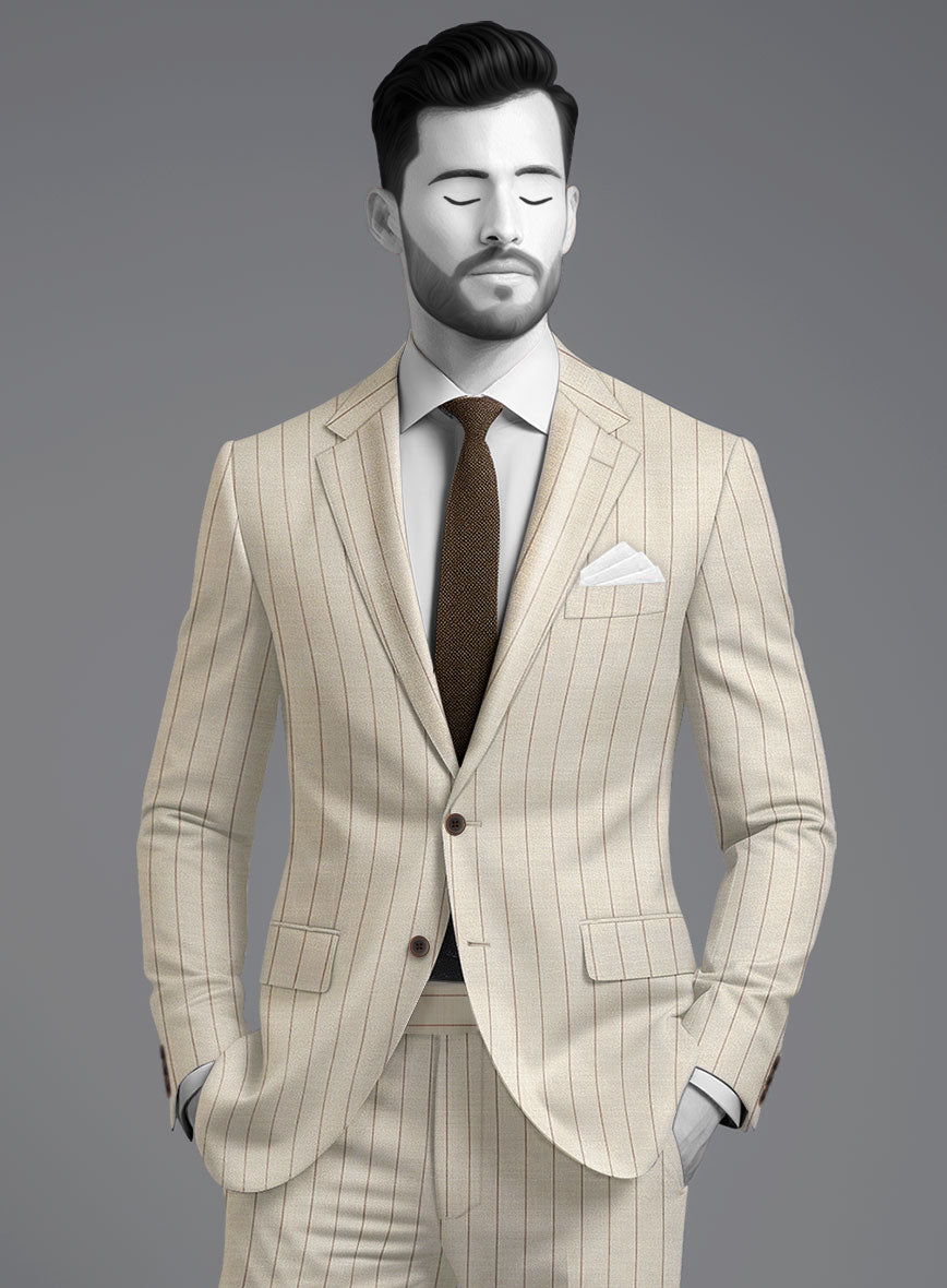 Napolean Artisan Band Beige Wool Suit - StudioSuits