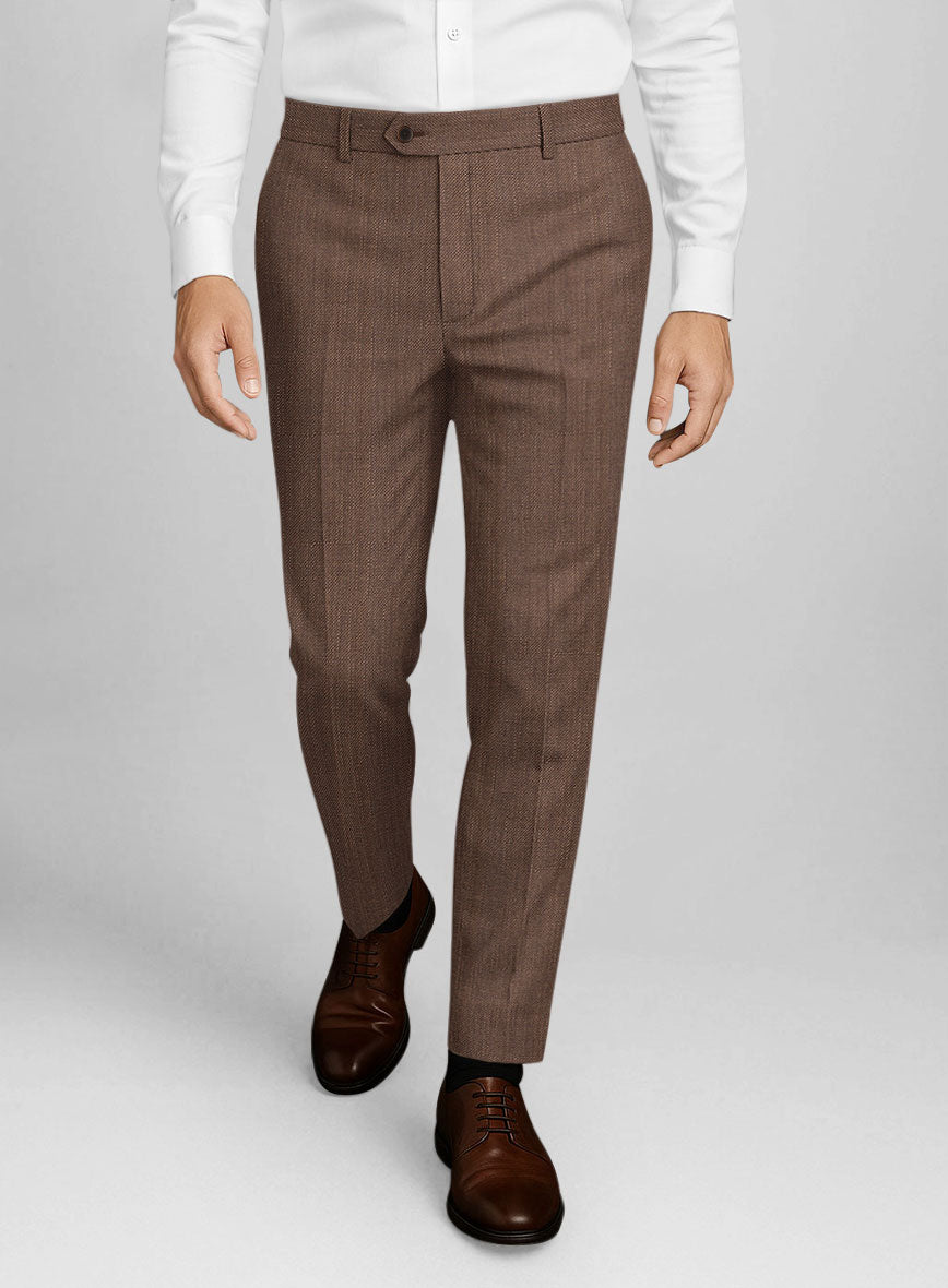 Napolean Arvett Basket Weave Brown Wool Pants - StudioSuits