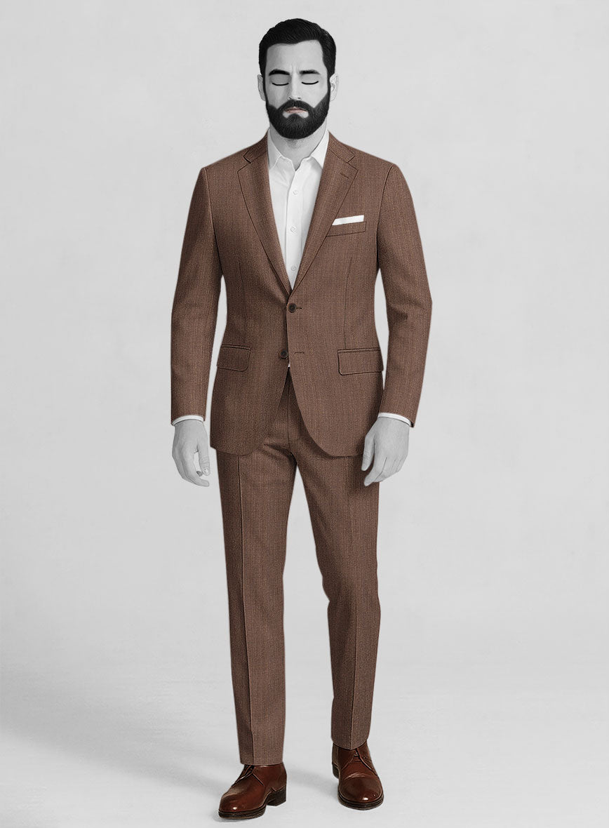 Napolean Arvett Basket Weave Brown Wool Suit - StudioSuits