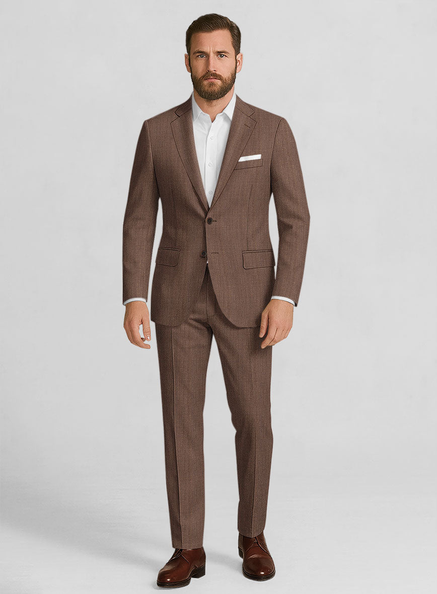 Napolean Arvett Basket Weave Brown Wool Suit - StudioSuits
