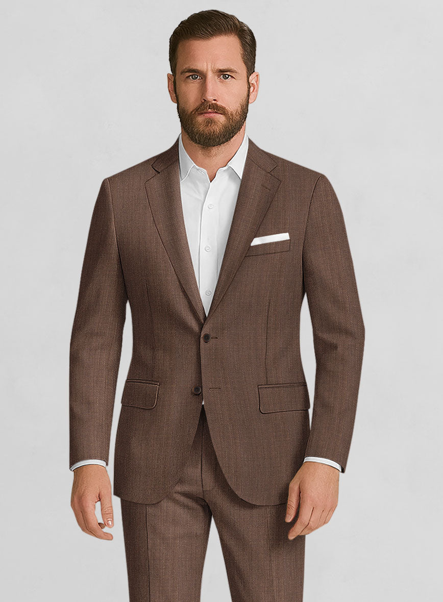 Napolean Arvett Basket Weave Brown Wool Suit - StudioSuits