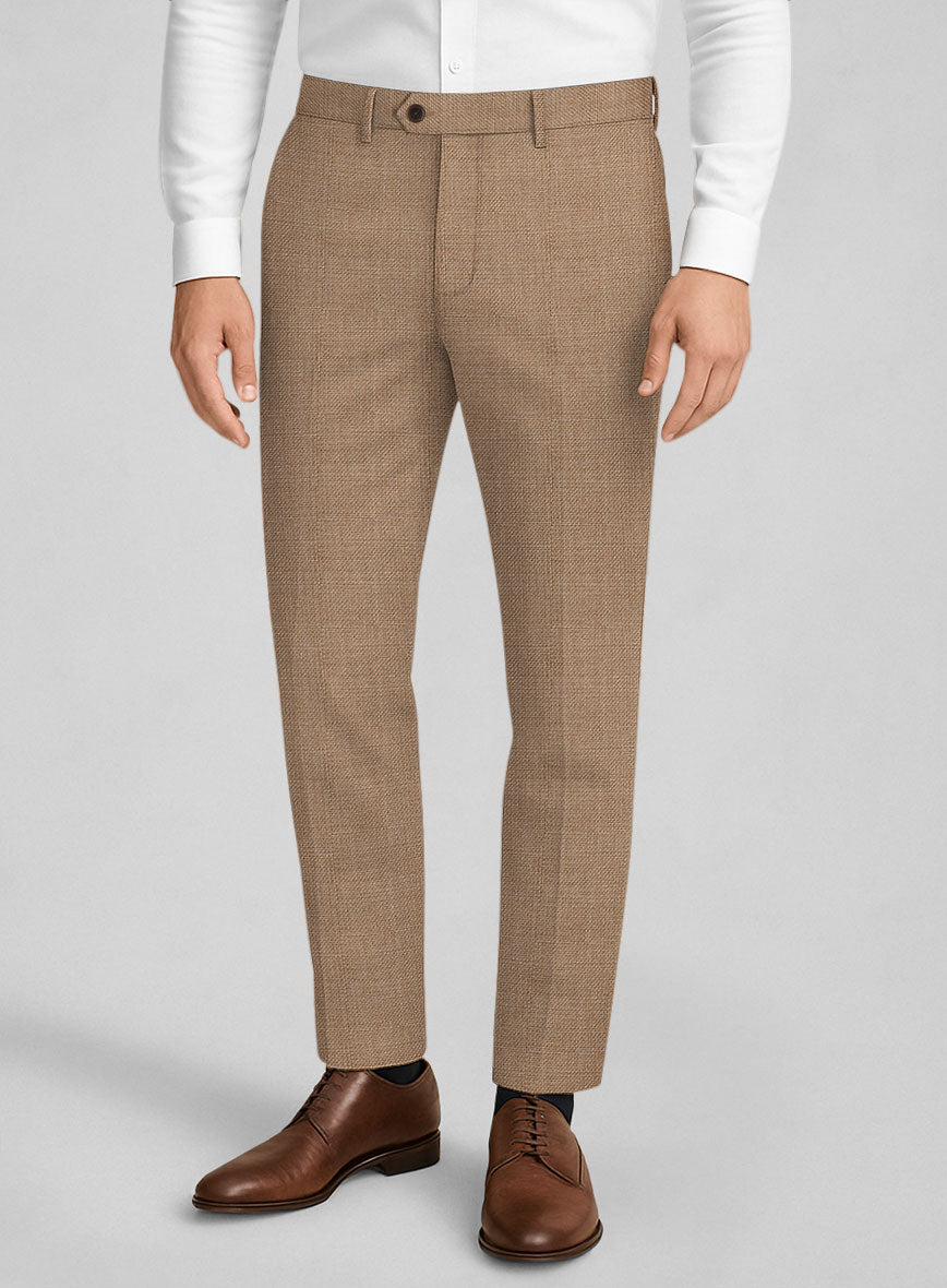 Napolean Arvett Basket Weave Light Brown Wool Pants - StudioSuits