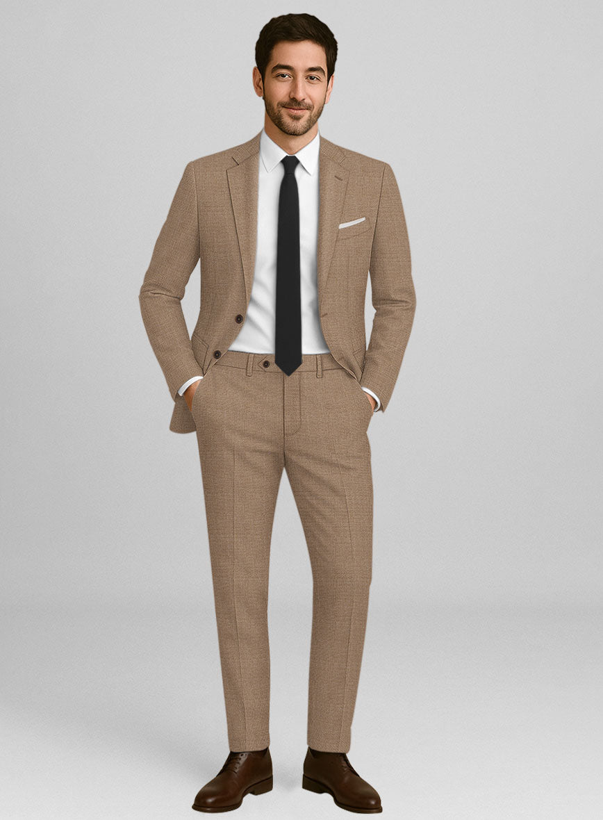 Napolean Arvett Basket Weave Light Brown Wool Suit - StudioSuits