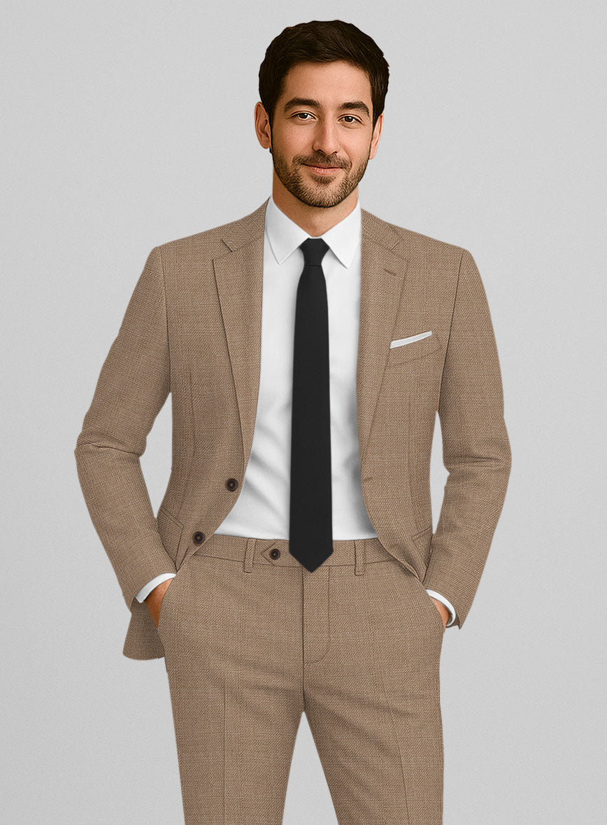 Napolean Arvett Basket Weave Light Brown Wool Suit - StudioSuits