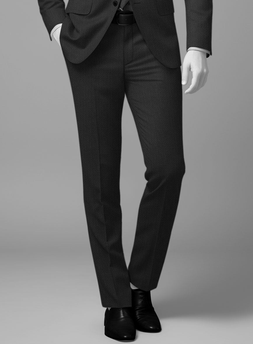 Napolean Basket Weave Black Wool Pants - StudioSuits