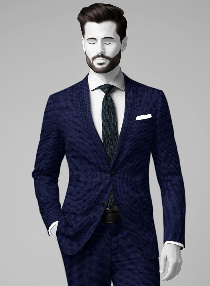 Napolean Basket Weave Blue Wool Jacket - StudioSuits