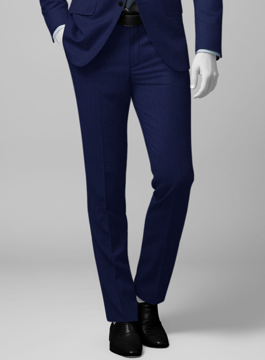 Napolean Basket Weave Blue Wool Pants - StudioSuits
