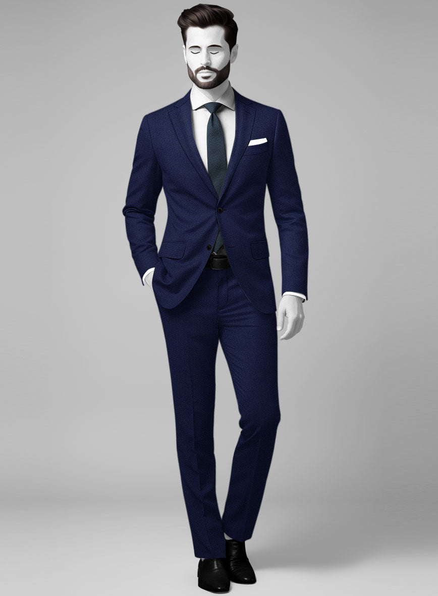 Napolean Basket Weave Blue Wool Suit - StudioSuits