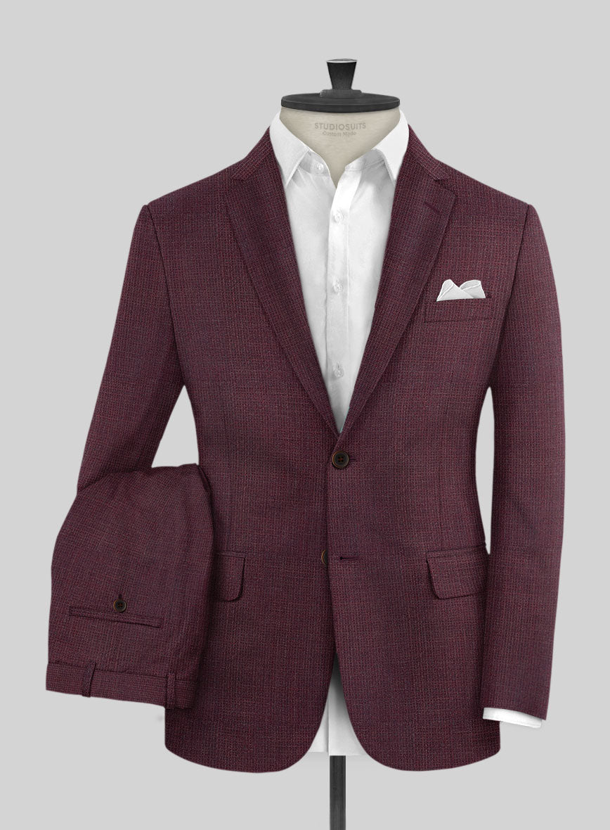 Napolean Basket Weave Wine Wool Suit - StudioSuits