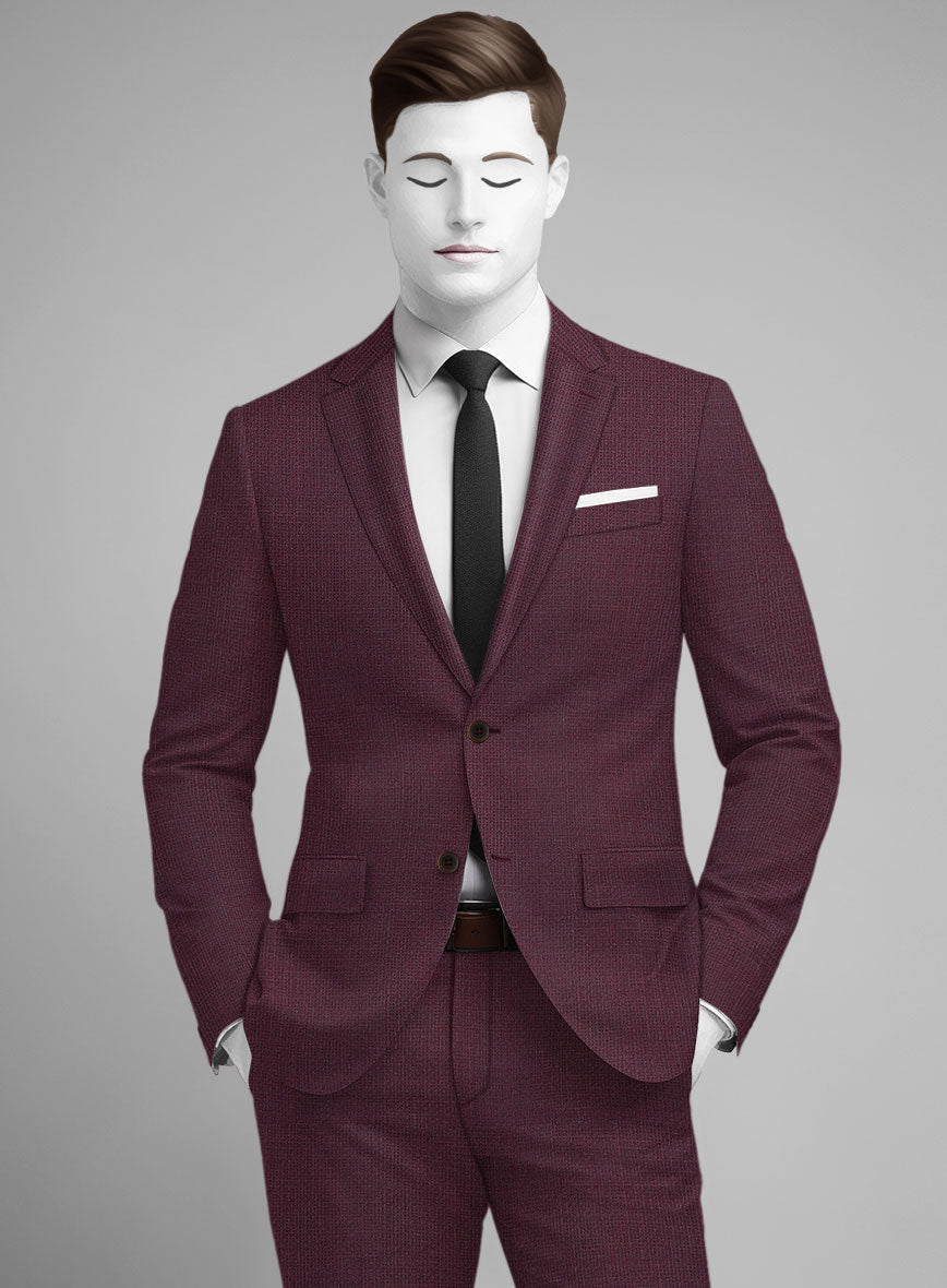 Napolean Basket Weave Wine Wool Suit - StudioSuits
