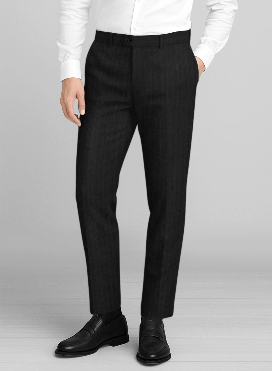 Napolean Black Herringbone Wool Suit - StudioSuits