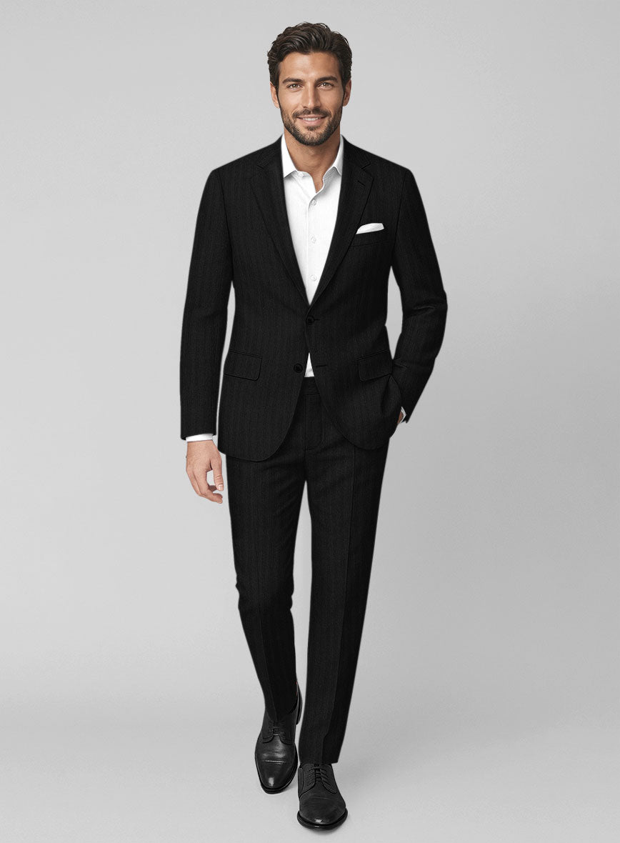 Napolean Black Herringbone Wool Suit - StudioSuits