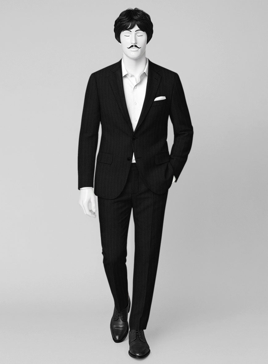 Napolean Black Herringbone Wool Suit - StudioSuits