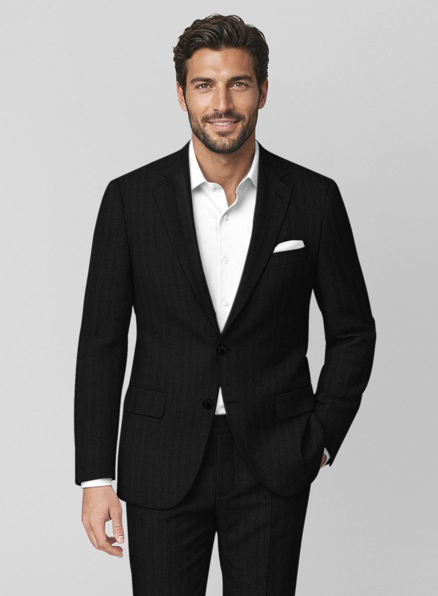 Napolean Black Herringbone Wool Jacket - StudioSuits