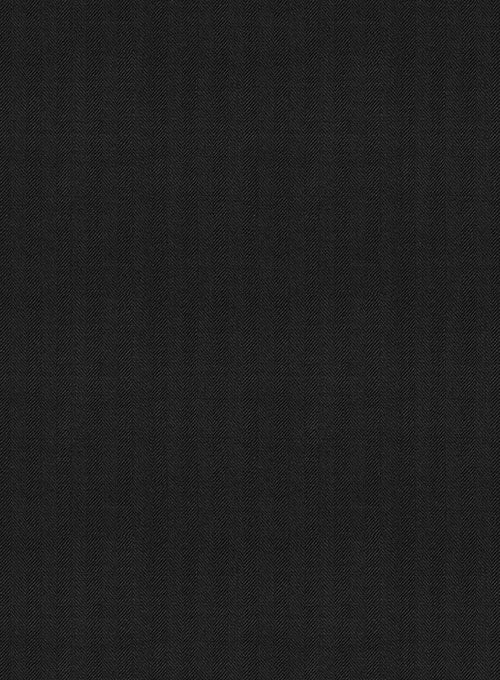 Napolean Black Herringbone Wool Pants - StudioSuits