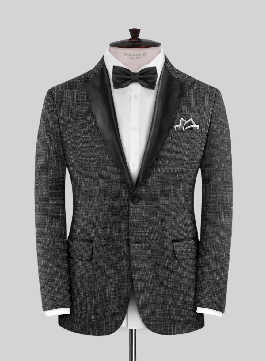 Napolean Bob Weave Gray Wool Tuxedo Jacket - StudioSuits