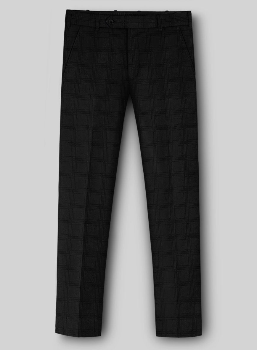 Napolean Brook Overcheck Black Wool Pants - StudioSuits