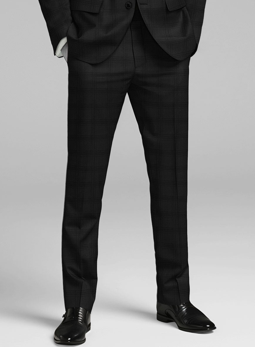 Napolean Brook Overcheck Black Wool Pants - StudioSuits
