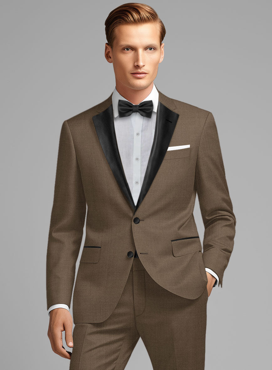 Napolean Brown Wool Tuxedo Jacket - StudioSuits